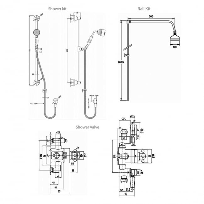 Nuie Traditional Triple Exposed Mixer Shower with Shower Kit + Fixed Head