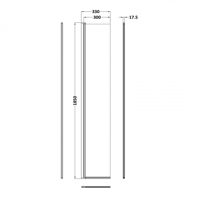 Nuie Wet Room Concealed Hinged Flipper Panel 1850mm High x 300mm Wide 8mm Glass - Polished Chrome