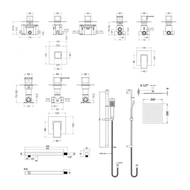 Nuie Windon Thermostatic Concealed Mixer Shower with Shower Kit + Fixed Head Stop Tap and Bath Spout