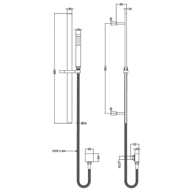 Nuie Windon Square Slider Rail Shower Kit with Outlet Elbow - Matt Black