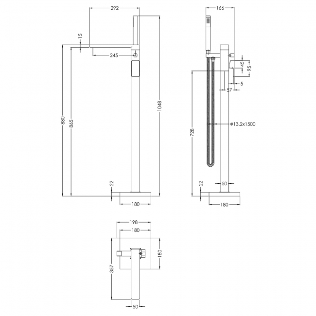 Nuie Windon Freestanding Bath Shower Mixer Tap with Shower Kit - Brushed Bronze