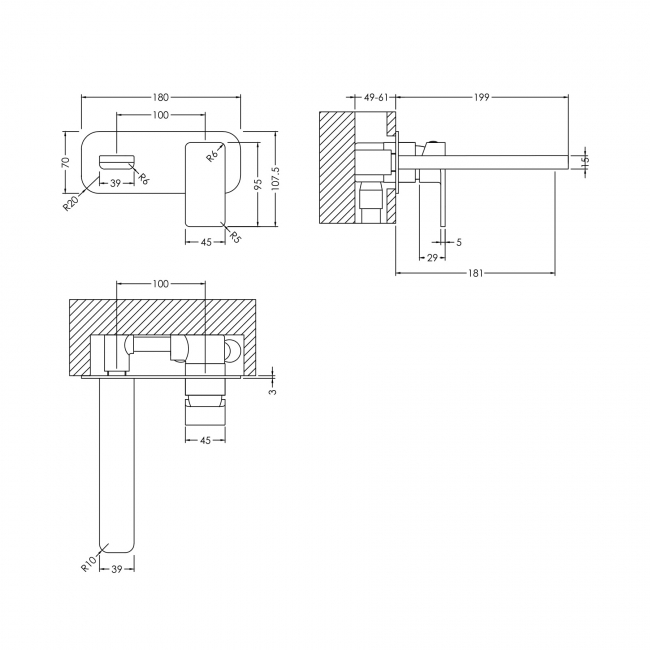 Nuie Windon 2-Hole Wall Mounted Basin Mixer Tap with Plate - Brushed Bronze