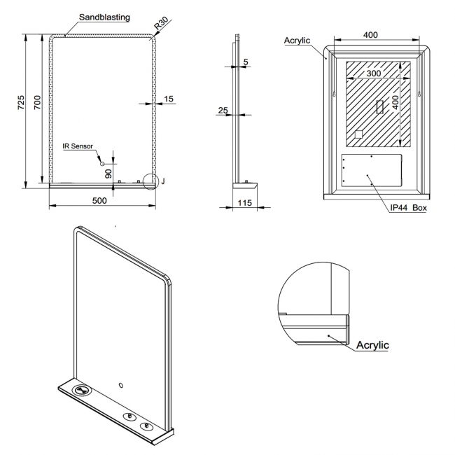 Orbit Charj LED Bathroom Mirror 700mm H x 500mm W