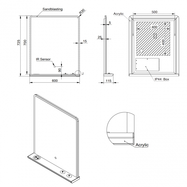 Orbit Charj LED Bathroom Mirror 700mm H x 600mm W