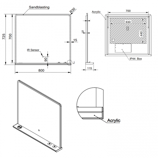 Orbit Charj LED Bathroom Mirror 700mm H x 800mm W