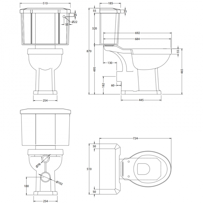 Orbit Harrogate Comfort Height Close Coupled Toilet with Cistern - Excluding Seat