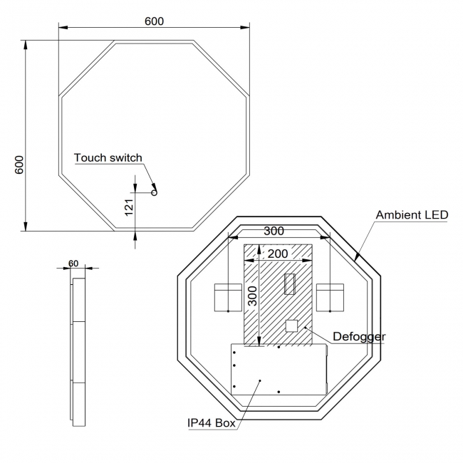 Orbit Passa Octagonal LED Bathroom Mirror 600mm H x 600mm W - Brushed Brass