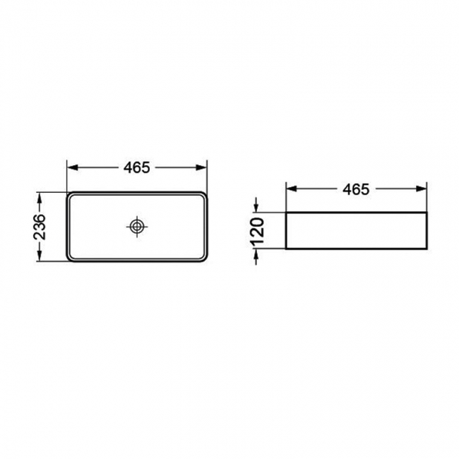 Orbit Riviera Rectangular Sit-On Countertop Basin 465mm Wide 0 Tap Hole - Gloss White