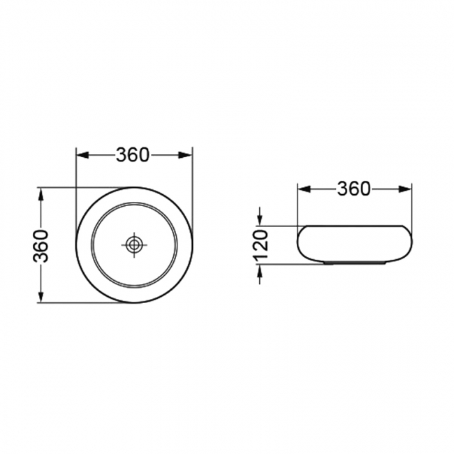 Orbit Riviera Round Sit-On Countertop Basin 360mm Wide 0 Tap Hole - Gloss White