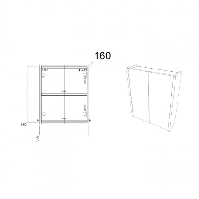 Prestige Arc 2-Door Mirror Bathroom Cabinet 600mm H x 500mm W - Matt Graphite