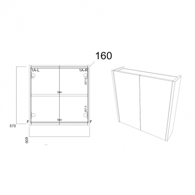 Prestige Arc 2-Door Mirror Bathroom Cabinet 600mm H x 600mm W - Matt Graphite