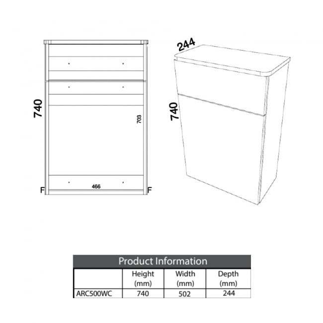 Prestige Arc Back to Wall WC Toilet Unit 500mm Wide - Matt Graphite