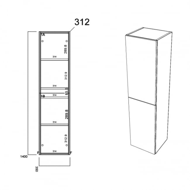 Prestige Arc Wall Hung 2-Door Tall Storage Unit 350mm Wide x 330mm Deep - Matt Cashmere