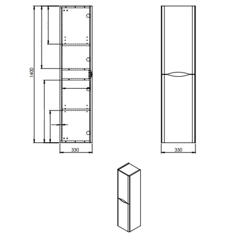 Prestige Arc Wall Hung 2-Door Tall Storage Unit 350mm Wide x 330mm Deep - Gloss White