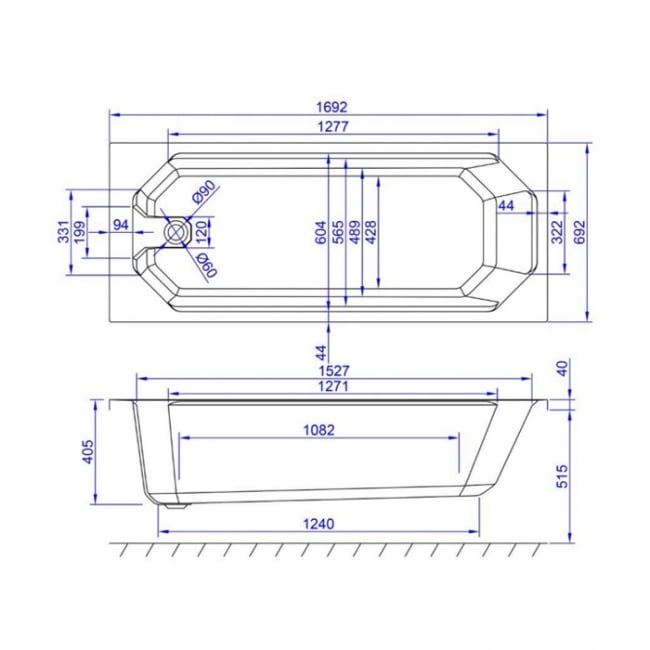 Prestige Astlea Rectangular Acrylic Bath 1700mm x 700mm Single Ended