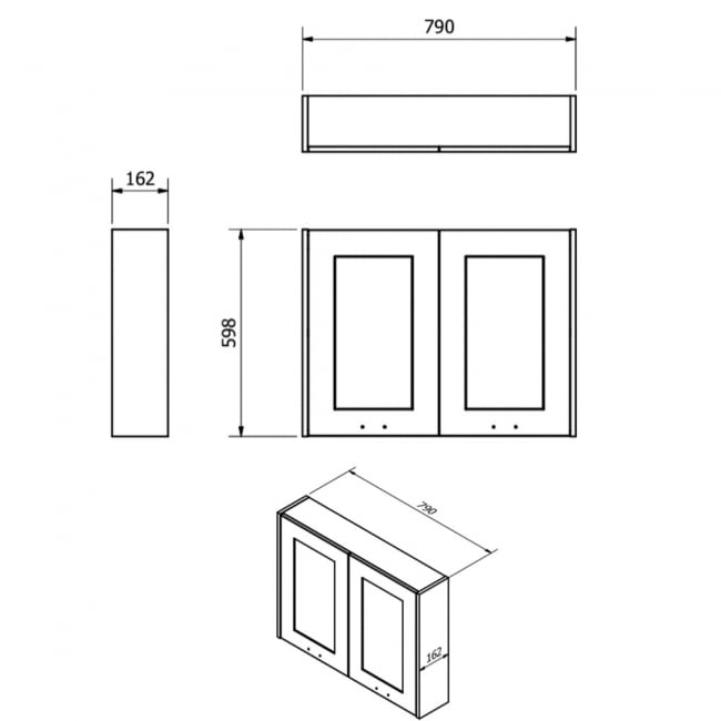 Prestige Astley Mirror Cabinet 800mm Wide - Matt White