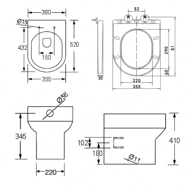 Prestige Bijoux Back To Wall Toilet - Premium Soft Close Seat