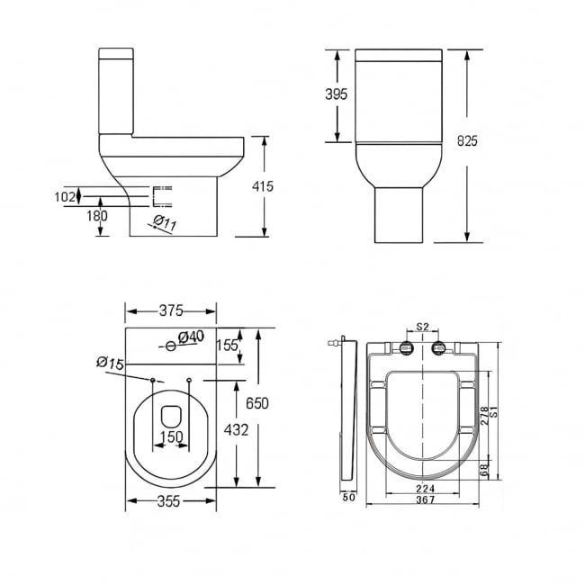 Prestige Bijoux Close to Wall Close Coupled Toilet with Push Button Cistern - Soft Close Seat