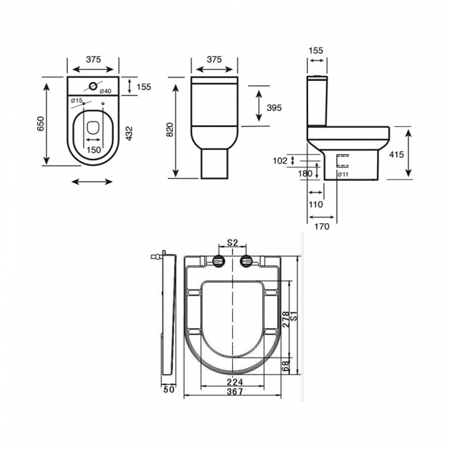 Prestige Bijoux Close Coupled Toilet with Push Button Cistern - Soft Close Seat