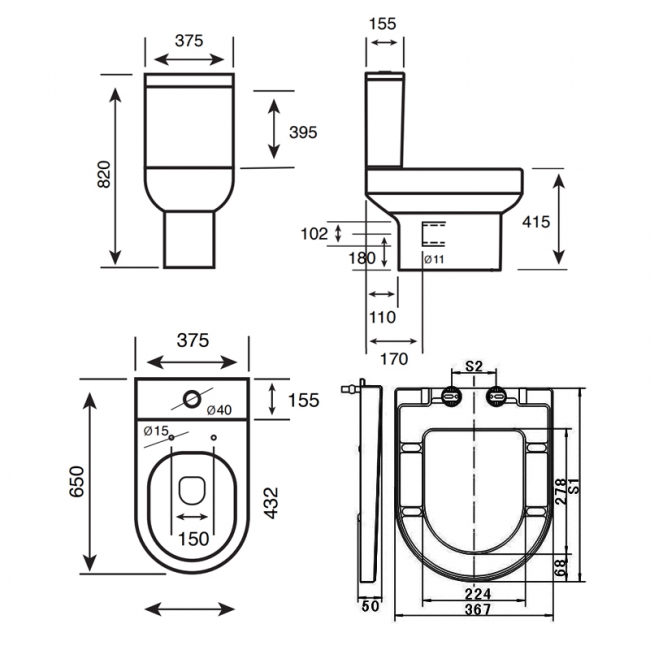 Prestige Bijoux Close Coupled Toilet with Push Button Cistern - Soft Close Seat