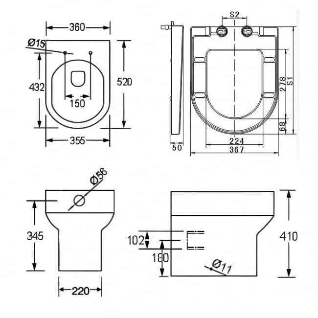 Prestige Bijoux Back To Wall Toilet - Soft Close Seat