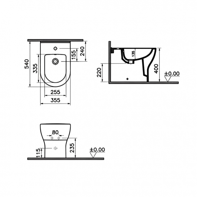 Prestige Eklipse Round Back to Wall Bidet 540mm Projection - 1 Tap Hole