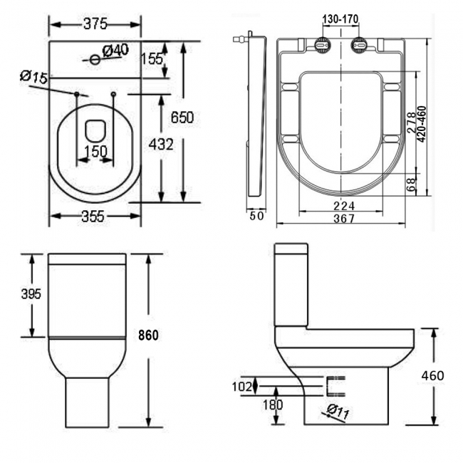 Prestige Bijoux Comfort Height Close Coupled Toilet with Push Button Cistern - Soft Close Seat