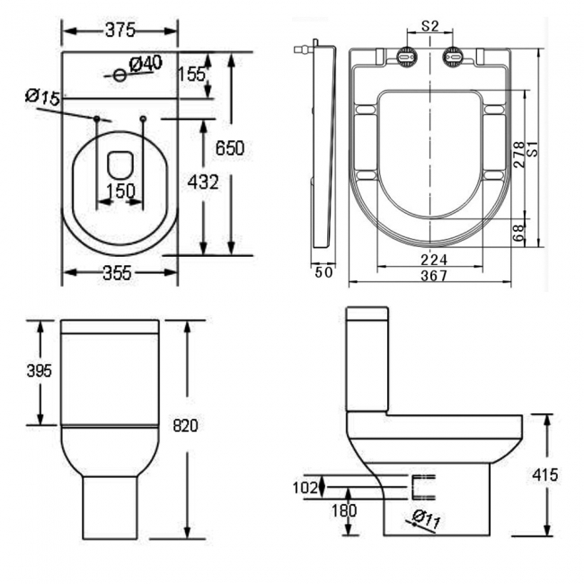 Prestige Bijoux Comfort Height Close Coupled Toilet with Push Button Cistern - Soft Close Seat