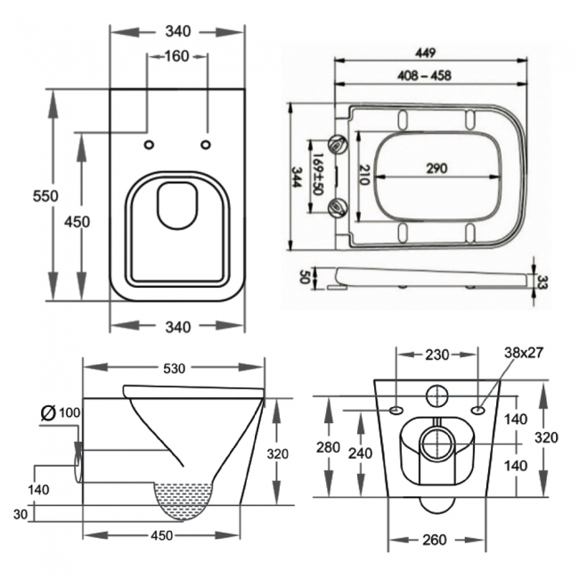 Prestige Genoa Square Rimless Wall Hung Toilet - Premium Soft Close Seat