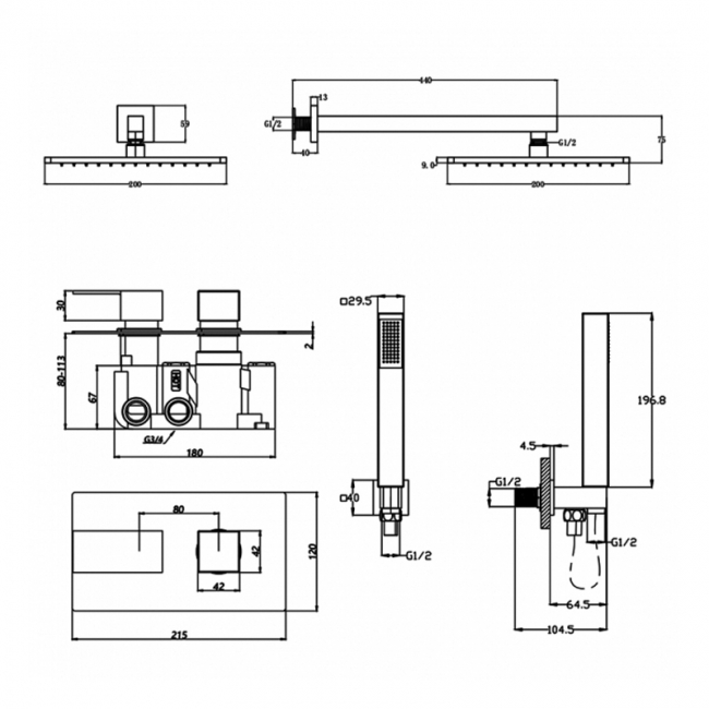 Prestige Element Option 4 Thermostatic Concealed Shower Valve with Handshower and Fixed Head - Chrome