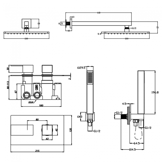 Prestige Element Option 4 Thermostatic Concealed Shower Valve with Handshower and Fixed Head - Chrome