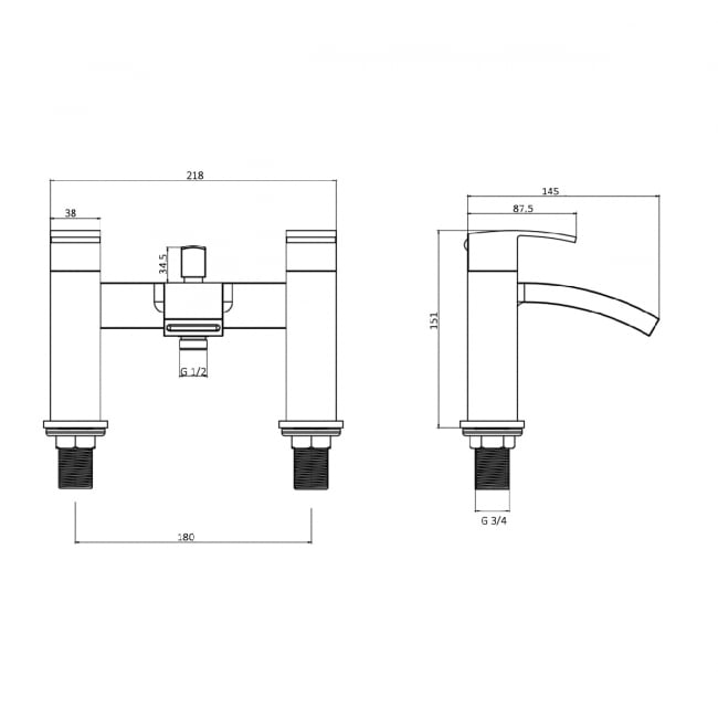 Prestige Flair Bath Shower Mixer Tap Pillar Mounted - Chrome