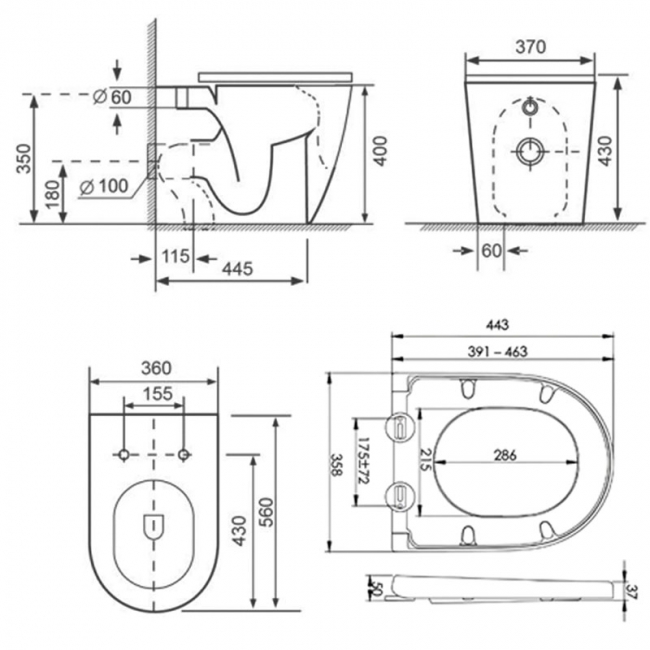 Prestige Genoa Round Rimless Back to Wall Toilet - Soft Close Seat