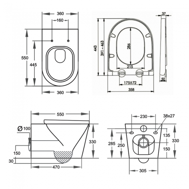 Prestige Genoa Round Rimless Wall Hung Toilet - Soft Close Seat