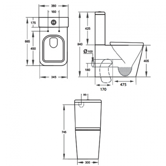 Prestige Genoa Square Close Coupled Rimless Toilet with Push Button Cistern - Soft Close Seat