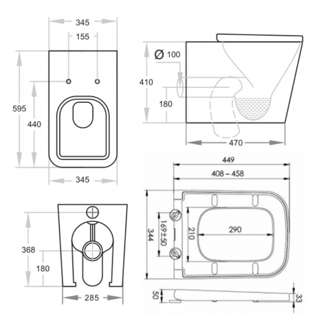 Prestige Genoa Square Back to Wall Rimless Toilet - Soft Close Seat