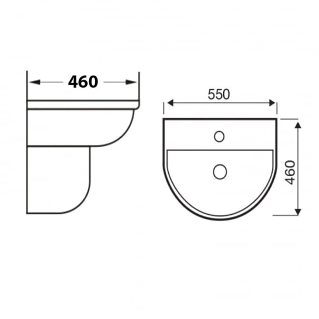 Prestige Kameo Slim Basin with Semi Pedestal 550mm Wide - 1 Tap Hole