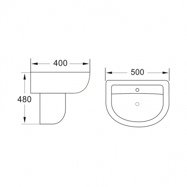 Prestige Kameo Slim Basin with Semi Pedestal 500mm Wide - 1 Tap Hole