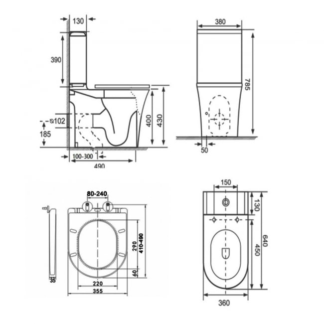 Prestige Kameo Round Open Back Close Coupled Rimless Toilet With Push Button Cistern - Soft Close Seat