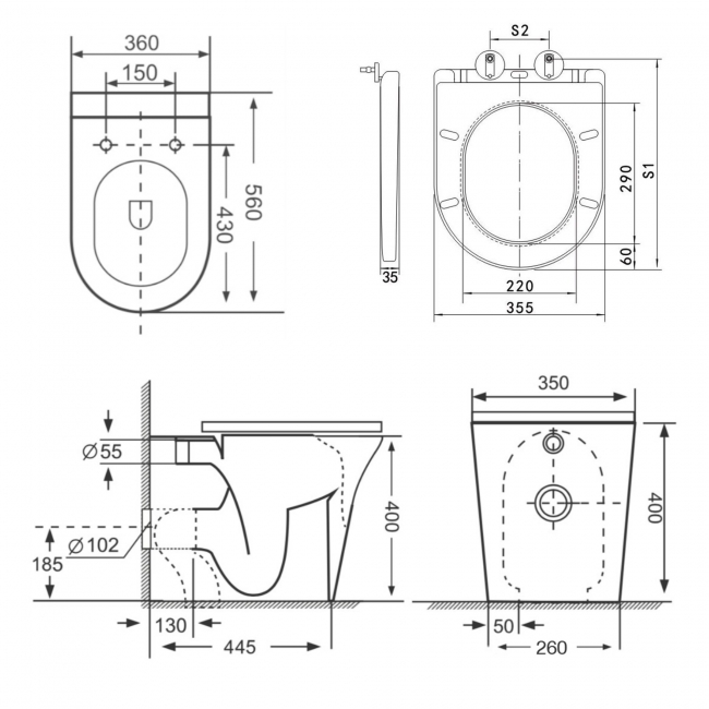 Prestige Kameo Back to Wall Rimless Toilet - Soft Close Seat