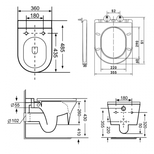 Prestige Kameo Rimless Wall Hung Toilet - Soft Close Seat