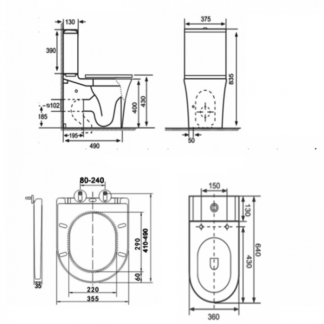 Prestige Kameo Round Rimless Fully Back to Wall Close Coupled Toilet With Push Button Cistern - Soft Close Seat