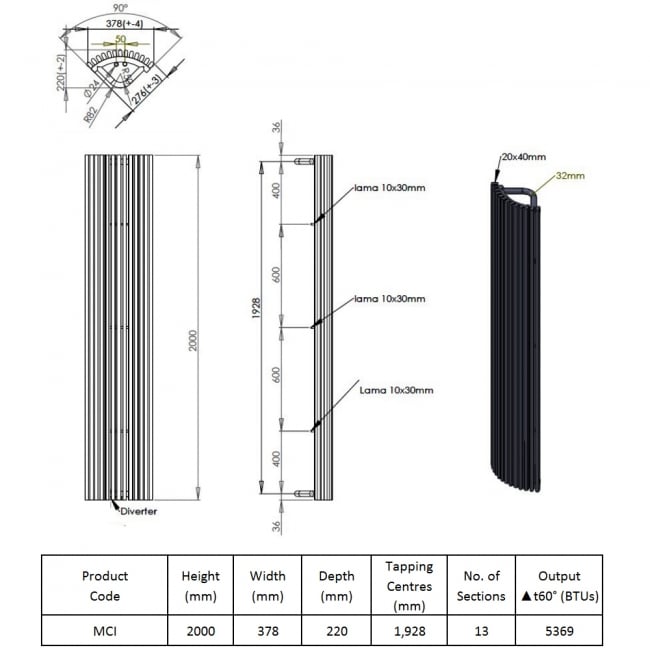 Prestige Kansas Designer Vertical Radiator 2000mm H x 276mm W - Anthracite