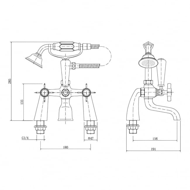 Prestige Klassique Bath Shower Mixer Tap Pillar Mounted - Chrome