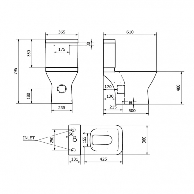 Prestige Project Square Close Coupled Toilet Push Button Cistern Soft Close Seat