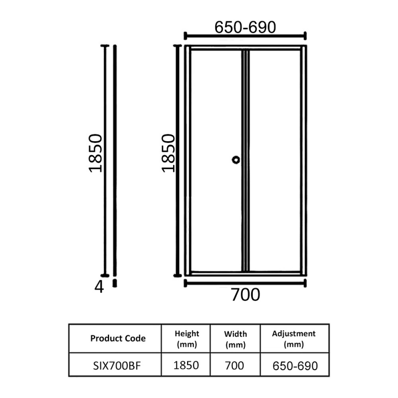 Prestige KV6 Bi-Fold Shower Door | 700mm | SIX700BF