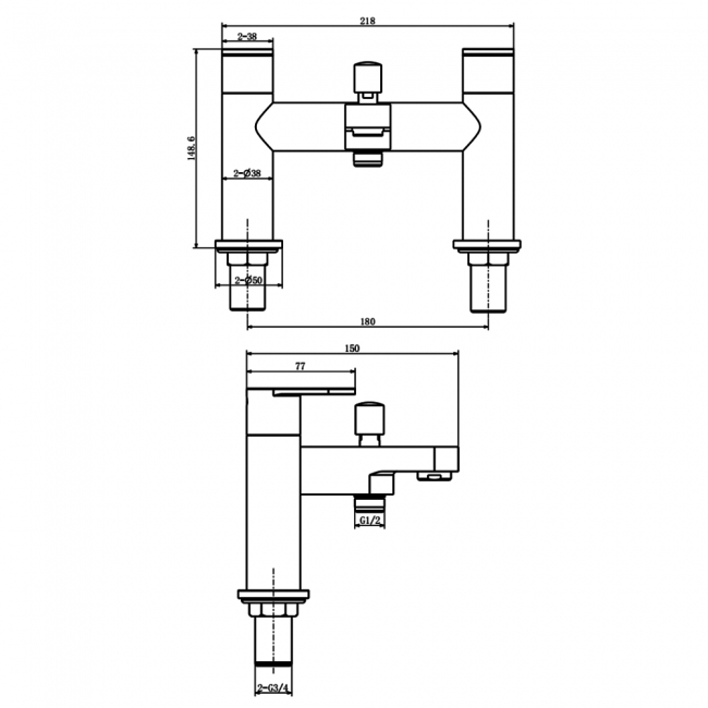 Prestige Logik Bath Shower Mixer Tap Pillar Mounted - Chrome