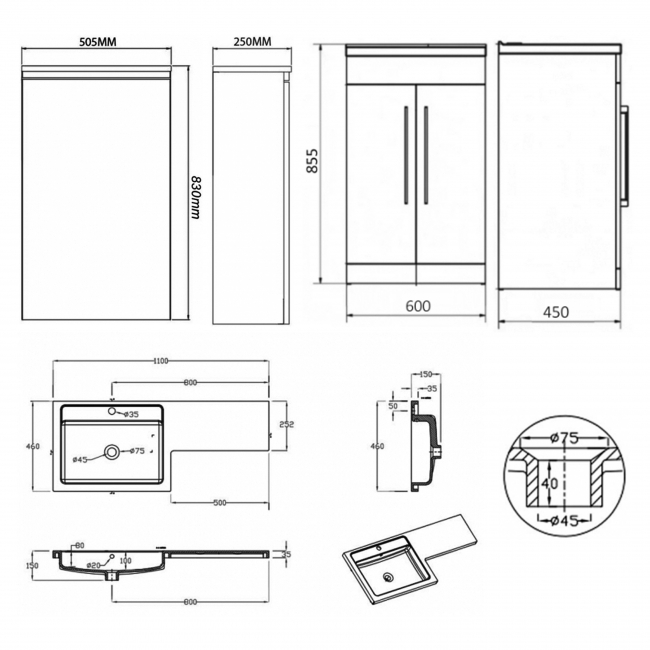 Prestige Matrix Left Handed 2 Door Combination Unit with L Shape Basin 1100mm Wide - Silver Oak