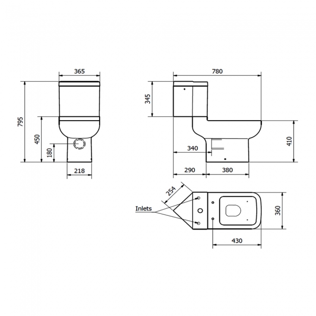 Prestige Options 600 Close Coupled Toilet with Push Button Corner Cistern - Soft Close Seat