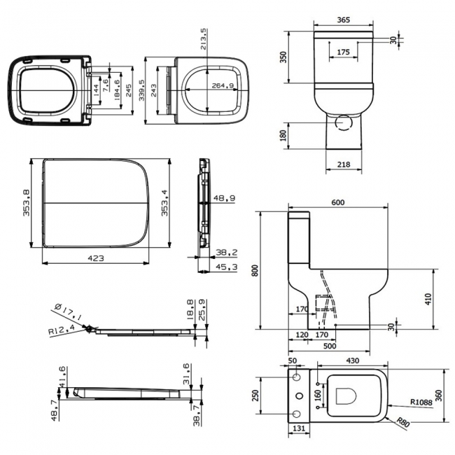 Prestige Options 600 Open Back Close Coupled Toilet with Cistern - Soft Close Seat